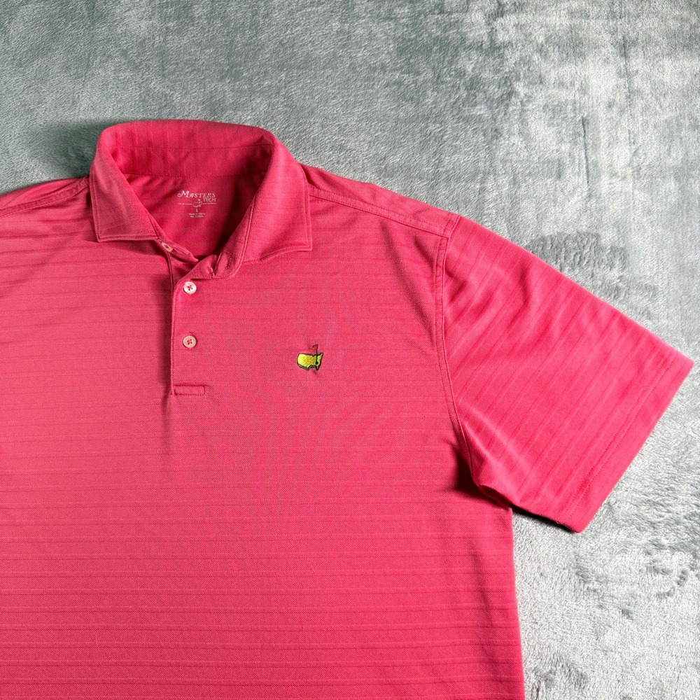 Masters Tech Striped Performance Polo Shirt Mens Large Pink